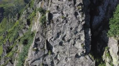 Karpatya dağlarındaki Spitz dağının kayalık zirvesi, yaz dağlarının manzarası.