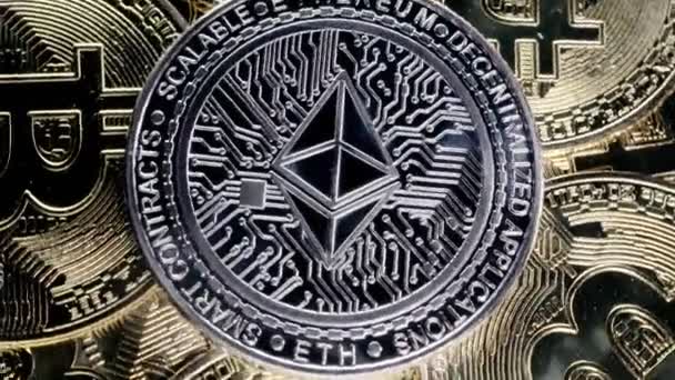 Eth Ethereum Coin Bitcoins Background Cryptocurrency Investing Concept — Αρχείο Βίντεο