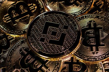 Bitcoins arka planında para şifreli para binası. BNB.
