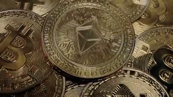 Eth Ethereum Munt Bitcoins Achtergrond Cryptogeld Investeren Concept — Stockvideo