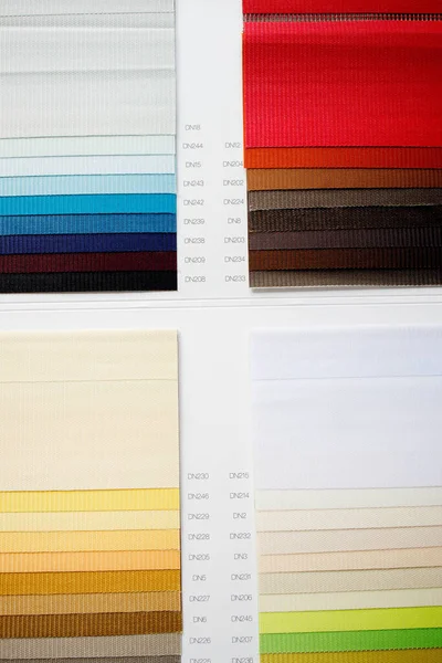 Amostras Tecidos Diferentes Texturas Cores Forma Catálogo Para Seleção Tecidos — Fotografia de Stock