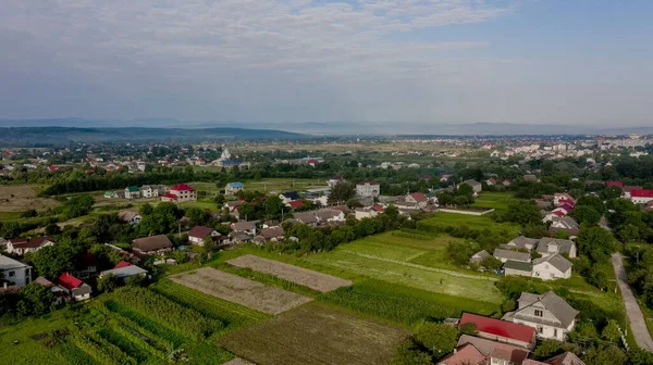 Landschaft Des Dorfes Aus Der Höhe Von Oben Mit Grünen — Stockfoto