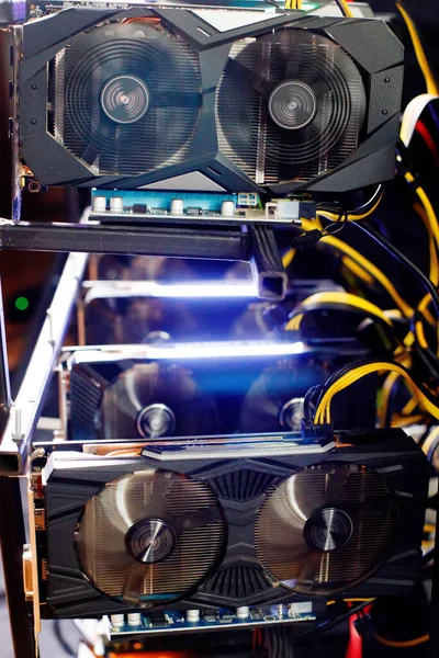 Close Details Modern Mining Rig Gpu Graphics Cards Used Creating — Stock Photo, Image