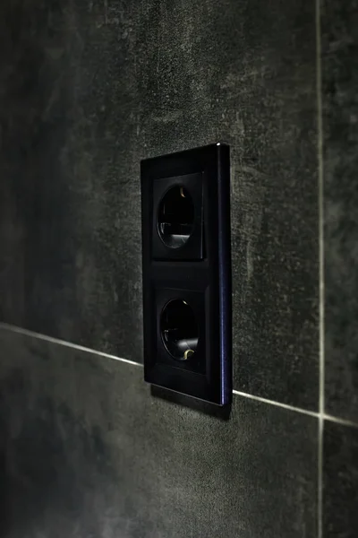 New Black Rosette Ceramic Tile Black Color Electrical Outlet Bathroom —  Fotos de Stock
