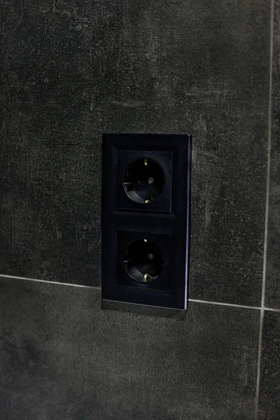 New Black Rosette Ceramic Tile Black Color Electrical Outlet Bathroom —  Fotos de Stock