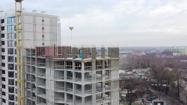 Légi Kilátás Beton Keret Magas Apartman Épület Építés Alatt Egy — Stock videók