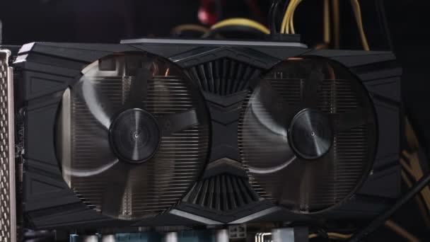 Close Details Modern Mining Rig Gpu Graphics Cards Used Creating — Vídeo de Stock