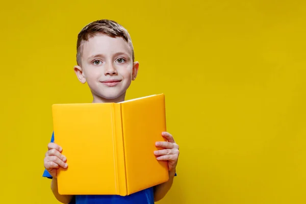 Liten Glad Blond Grönögd Pojke Gammal Snygg Blå Shirt Hålla — Stockfoto