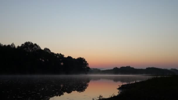 Літнім Ранком Над Річкою Протікає Тимелапс Сонце Сходить Горизонт Лінії — стокове відео