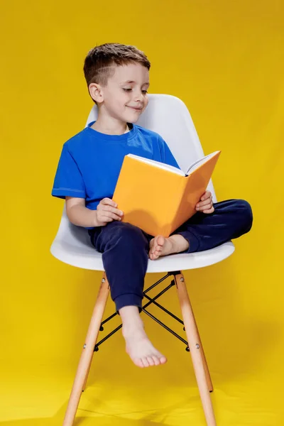 Liten Glad Blond Grönögd Pojke Gammal Snygg Blå Shirt Hålla — Stockfoto