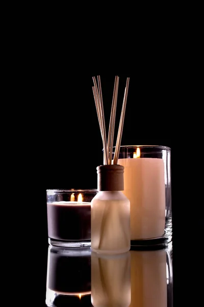 Aroma Diffuser Scented Candles Create Coziness House Romantic Atmosphere Details — Foto Stock