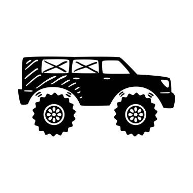 Offroad SUv araba monokrom şablon vektör tasarımı