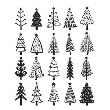 Xmas Tree Print ready vector design for printing item, Black and white view clipart