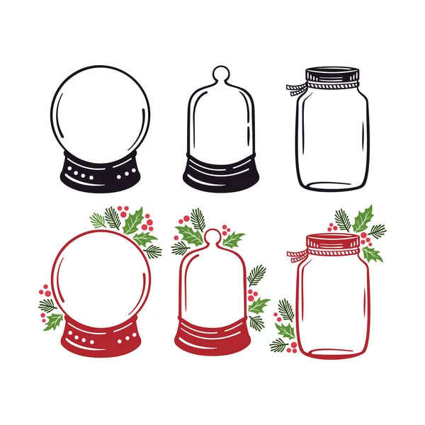 Σύνολο Χριστούγεννα Jar Και Snow Globe Διανυσματική Εικονογράφηση Σχεδιασμό — Διανυσματικό Αρχείο