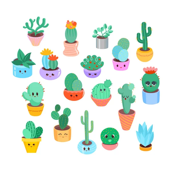 Ensemble Cactus Vert Mignon Illustration Vectorielle — Image vectorielle