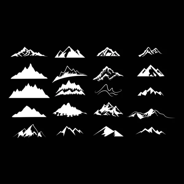 Conjunto Montanhas Sobre Fundo Preto Desenho Ilustração Vetorial — Vetor de Stock