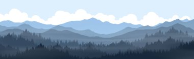 Natural landscape wallpapers are nothing like mountains and pine forests with fog in the morning or evening. Templates for design, posters, presentations, background images for design.