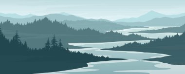 landscape of mountains and pine forests mountain and river mountain vector image Templates for designing presentations and posters. clipart