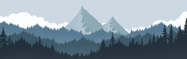 Mountain Landscape Pine Forest Mountains Sky Background Morning Nature Vector — Stockvektor