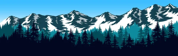 Nature Vector Illustration Snowy Mountains Pine Forest Presentations Backgrounds Cards — Image vectorielle