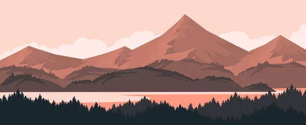 Mountain Forest Landscape Vector Illustration River Forest —  Vetores de Stock