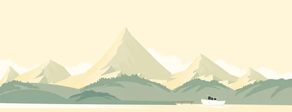 Landscape Mountains Lakes Port Thie Boat — 图库矢量图片