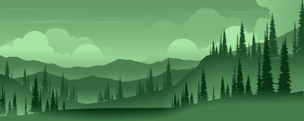 Landscape Mountain Silhouette Fog — Stock vektor