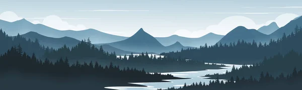 Landscape Shadows Mountains Rivers Pine Forests — Image vectorielle