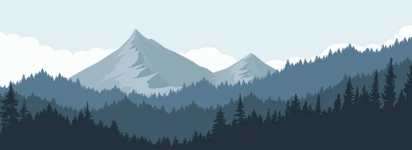 Mountain Forest Landscape Vector Illustration Clouds Mountains Morning Evening 图库矢量图片