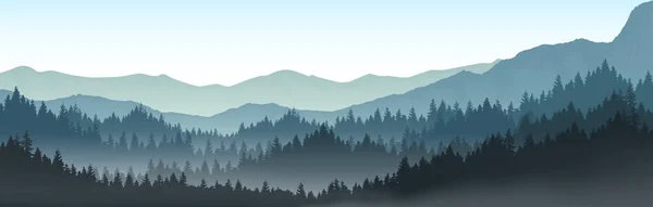 Panoramic Mountain Landscapes Pine Forests Mountains Morning 图库插图