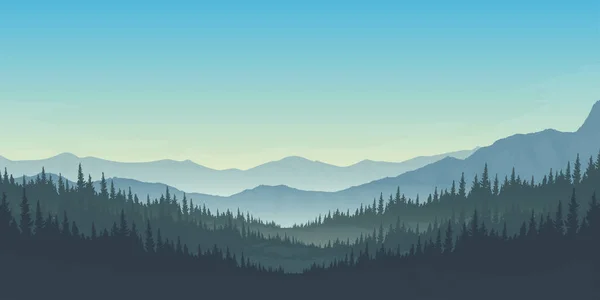 Landscaped Mountains Pine Forests Blue Skies Morning 矢量图形
