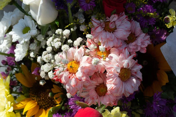 Különböző Virágcsokrok Friss Gyönyörű Virágok Virágüzletben — Stock Fotó