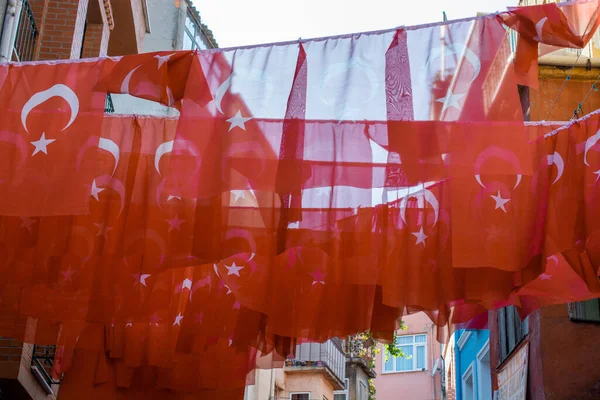 Türkische Nationalflagge Freien Einem Seil — Stockfoto
