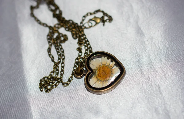 Heart Pendant Beautiful Flower Petal Resin — Stock Photo, Image
