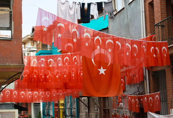 Turkiets Nationella Flagga Det Fria Ett Rep — Stockfoto
