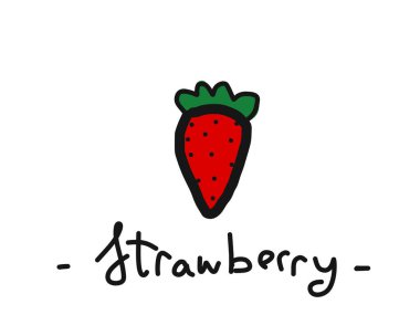 El çizimi çilek çizimi. Beyaz arka planda kırmızı çilekler. Desenli çilek