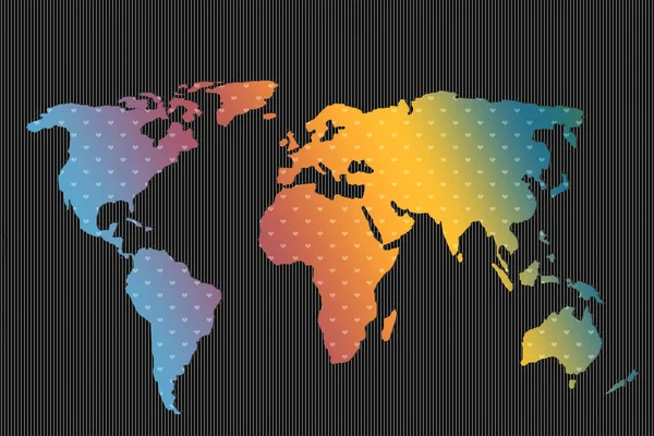 ハート型の世界地図デザイン 大陸と地球 ヨーロッパとアメリカ アジアとオーストラリアの地図 ウェブサイトのパターン 年次報告書 インフォグラフィックのための平らな地球地図テンプレート — ストック写真