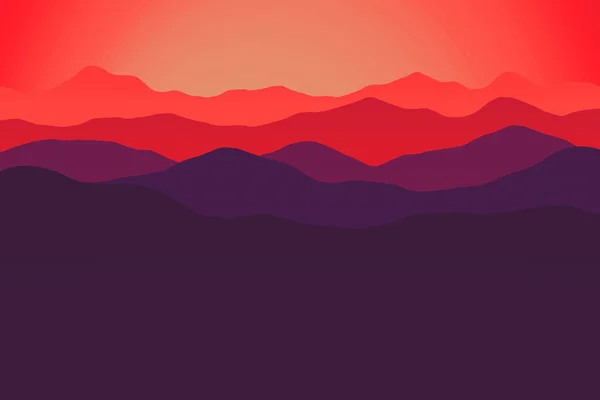 Berglandschaft Illustration Silhouette Hügel Umgebung Bei Sonnenuntergang — Stockfoto