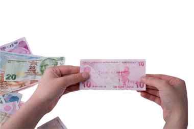 Türk Lirası banknotları beyaz arkaplanda izole edildi