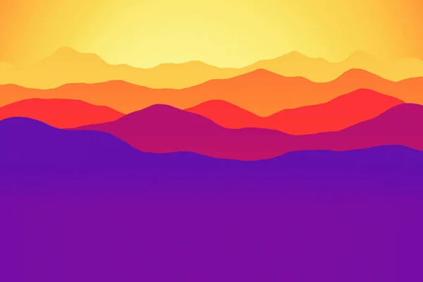 Berglandschaft Illustration Silhouette Hügel Umgebung Bei Sonnenuntergang — Stockfoto