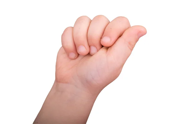 手のジェスチャーを示す白い背景に隔離された女性の手 — ストック写真
