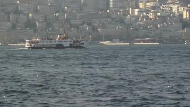 Boat Sailing Bosporus Strait Istanbul Cityscape — Stock Video