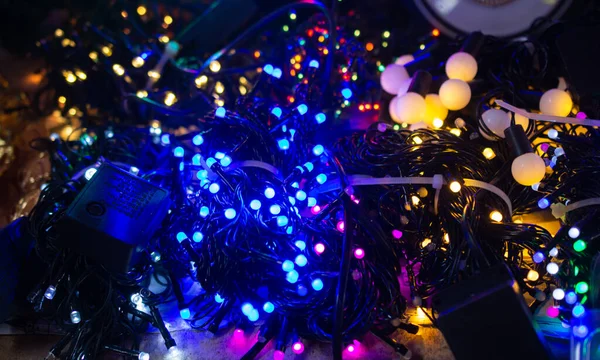 Coloridas Luces Navidad Luces Fiesta Viev —  Fotos de Stock