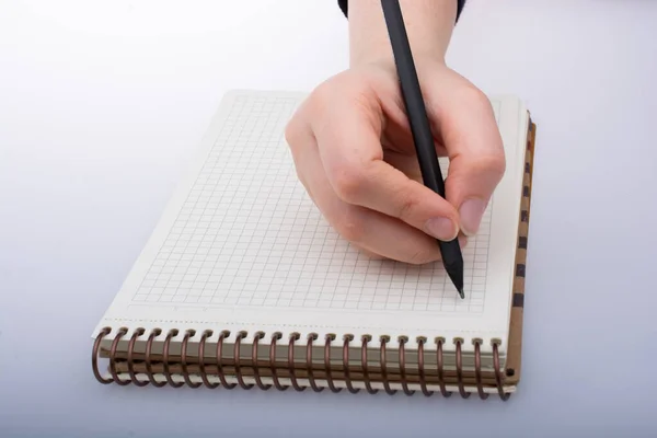 Mano Humana Usando Pluma Para Escribir Una Nota Corta Cuaderno —  Fotos de Stock