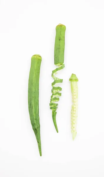 Foco Seletivo Okra Dedo Senhora Bhindi Fundo Branco — Fotografia de Stock