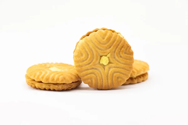 Biscuit Saveur Ananas Jaune Isolé Sur Fond Blanc Vue Face — Photo