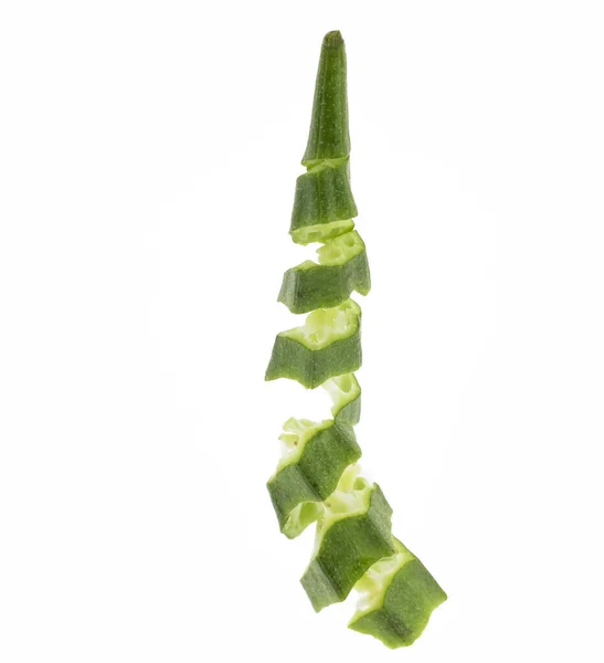 Fresh Skin Sliced Okra Isolated White Background — Stockfoto