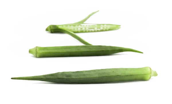 Färsk Ung Okra Isolerad Vit Bakgrund — Stockfoto