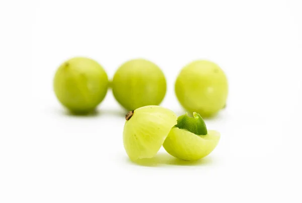 Gooseberry Fruits Amalaki Slice Isolated White Background Selective Focus — Stockfoto