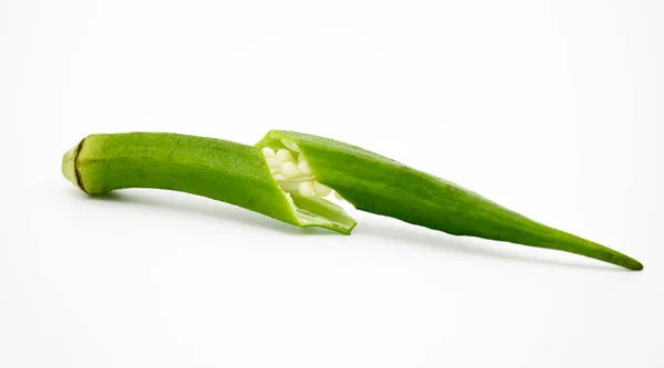 Twisted Slice Okra Isolated White Background — Stock Photo, Image